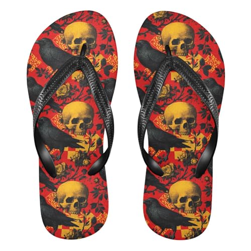 Flip Flop Sandals Crows Skull Print for Women Men Beach Outdoor XS