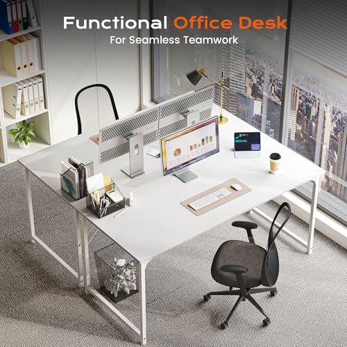 Image of PRAISUN 48 X 24 Inch Computer Desk with Deeper Desktop, Gaming Office Writing Work Desk for Home Office, Study, Bedroom, Work from Home, Metal Frame, White