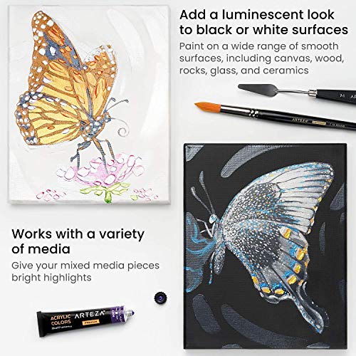 Arteza Metallic Acrylic Paint Set Of 12 Colors With Metallic Acrylic Paint Set Of 8, Painting Art Supplies For Artist, Hobby Painters & Beginners #TOP2