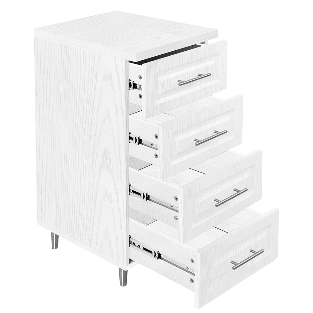 Shally Dogan Cassettiera Mobile Base per Cucina con 4 Cassetti Design Boiserie, Mobiletto Componibile con Struttura in Legno Solida e Resistente, Organizer 40 x 50 x 85H cm (Bianco Frassinato)