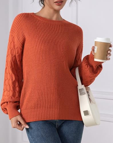 Fall Sweaters for Women 2025 - Lightweight, Honeycomb Long Sleeve, Elastic Hem, Crew Neck, Textured Knit Pullover