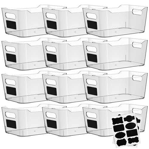 ShelfShaper Clear Plastic Storage Bins with Labels and Marker, Perfect for Kitchen Organization or Pantry Organization and Storage, Medium Fridge Organizer and Cabinet Organizers Storage Bins