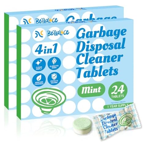 Garbage Disposal Cleaner Deodorizer Tablets-48 Pack Deep Cleaning Disposer Descaler Freshener-Heavy Duty Grease Grime Limescale Odor Smell Remover-for Kitchen All Disposals Mint Foaming 1 Year Supply Cover