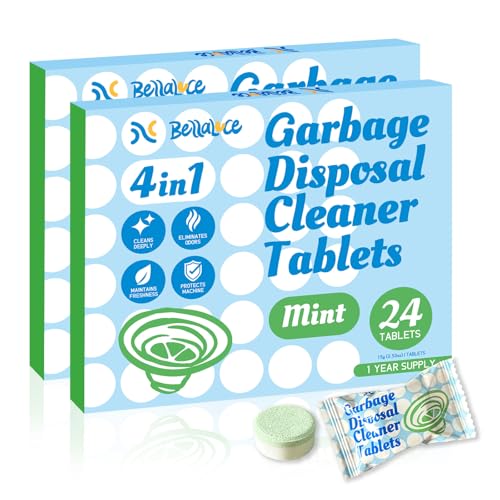 Garbage Disposal Cleaner Deodorizer Tablets-48 Pack Deep Cleaning Disposer Descaler Freshener-Heavy Duty Grease Grime Limescale Odor Smell Remover-for Kitchen All Disposals Mint Foaming 2 Year Supply