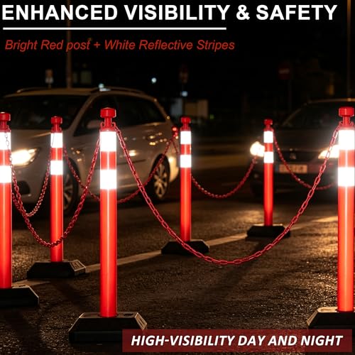 Image of OrangeStar 6 Pack Traffic Delineator Posts, 40 inch Crowd Control Stanchions