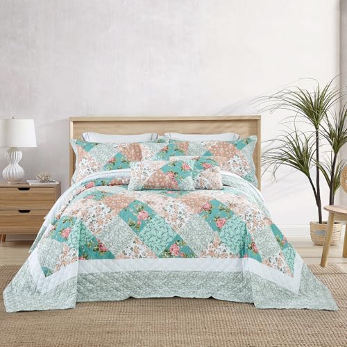 DaisyHuang Oversized King Bedspread, Farmhouse Patchwork Floral Quilt Bedding Cover, Reversible, 6...