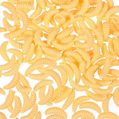150 Pcs Fake Maggots Fake Wax Worms Soft Bass Maggot Baits Bread Worm Fish Lure Fake Worms for Fishing Realistic False Wax Worm Fishing Lures Baits for Halloween Sensory Bin April Fools Day Party