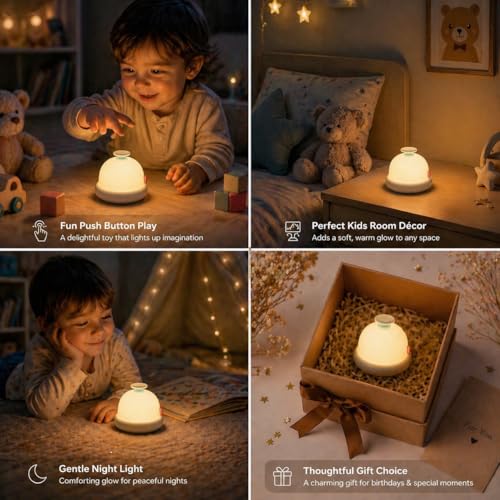 Image of One94Store Push Button Bell Shape Silicone Toy with Soft Glow, 1200mAh Battery, Minimalist Kids Room Lamp, Bedside Decor for Bedroom, Nursery & Gifting