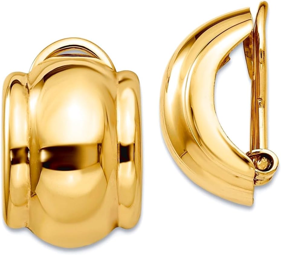 14k Yellow Gold Hollow Polished Omega Clip Non Pierced Earrings 16x12mm Wide Clip on Earring for Women