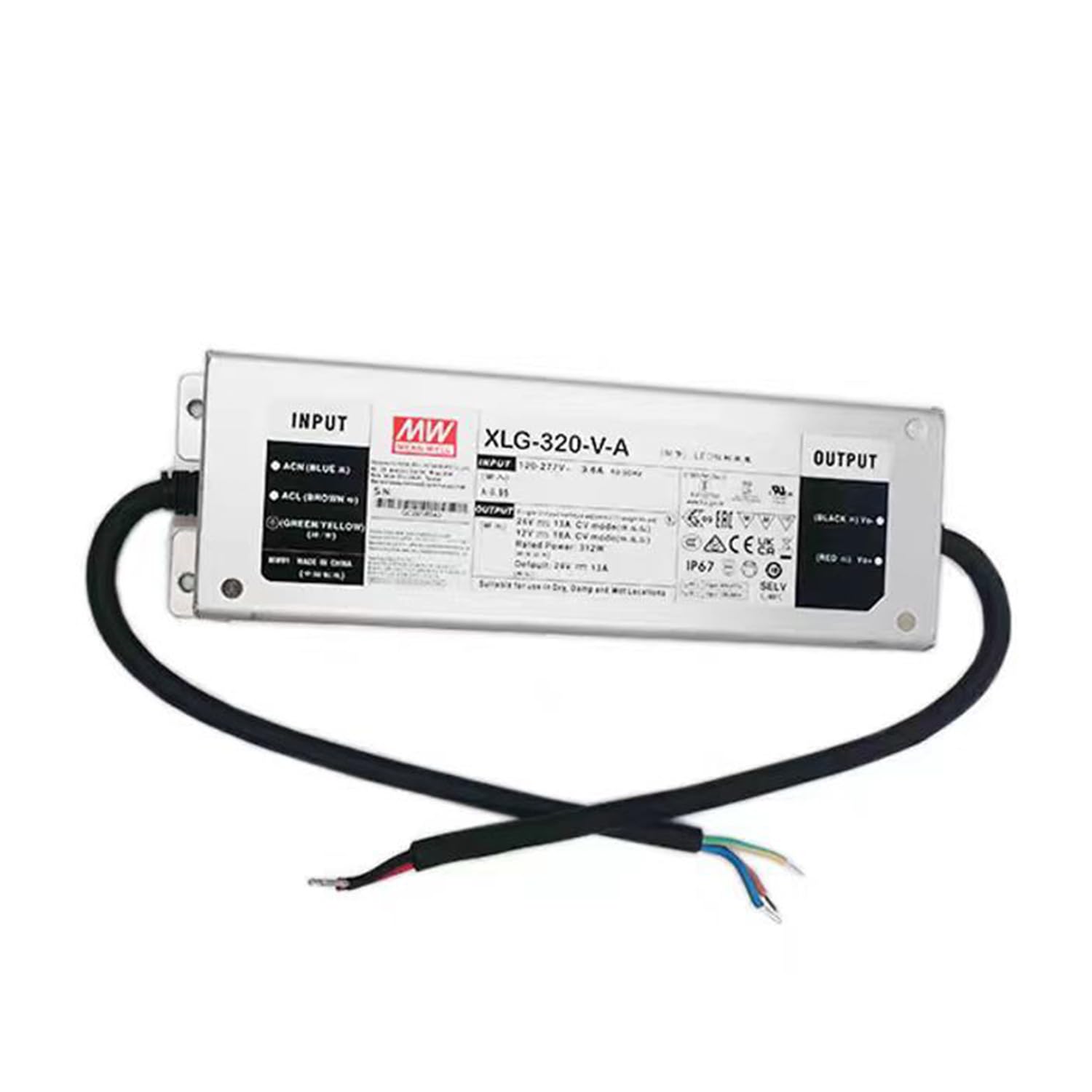 XLG-320-V-A LED Driver, 312W, Constant Power, Enhanced 13A/24V 12V or 24V Adjustable Output, Upgraded from HLG Series, High Efficiency up to 93%, IP67 - Ideal for Advanced Industrial Lighting