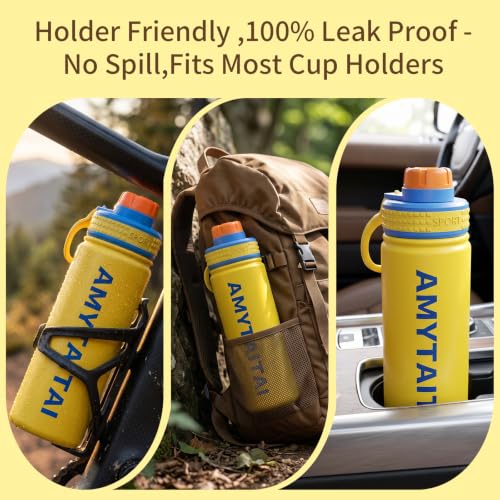AMYTAITAI 18/8 Stainless Steel Insulated Water Bottle 20oz - Yellow | Vacuum, with Carry Loop Leakproof for Gym, Wide Mouth, Holder Friendly BPA-Free — view 4