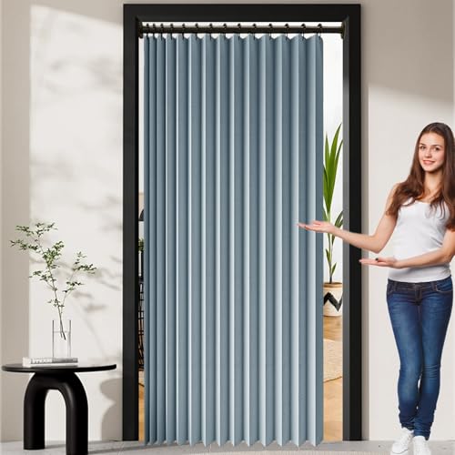 Rideau de porte pliant 145x140 cm bleu magnétique et isolant à oeillets