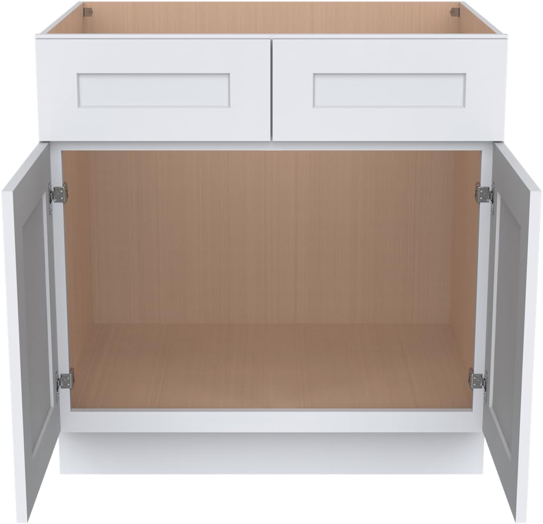 Sink Base Cabinet RTA, Solid Wood Frame 34.5" Height Bath Vanity with Soft Close Doors, 2 Doors 2 False Drawers for Restaurant Kitchen, Cafe/Bar Counter, Outdoor Kitchen/Patio, Laundry Room