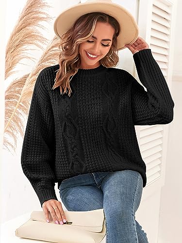 Image of ZAFUL Womens Sweater Cable Knit Oversized Sweaters Crewneck Long Sleeves Casual Knit Pullover Tops