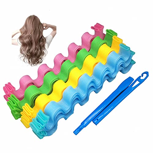 Hair Curlers Magic Styling Kit - Spiral Curls No Heat, Magic Hair Rollers, DIY Hair Curler with Styling Hook, 32PCS (30,Wavy)