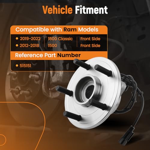 maXpeedingrods 515151 Front Wheel Bearing and Hub Assembly Fit for 2012-2018 Ram 1500, for 2019-2022 Ram 1500 Classic, 5 Lug Bolts, W/ABS by maXpeedingrods - Image 2