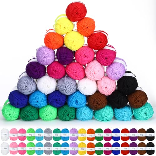 Image of Coume 36 Skeins Polyester Yarn for Crocheting Bulk, 50 g Each, 18 Colors
