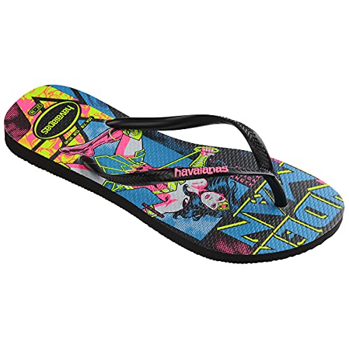 Chinelo Slim Heroinas, Havaianas, Feminino, Preto/Preto, 41/42