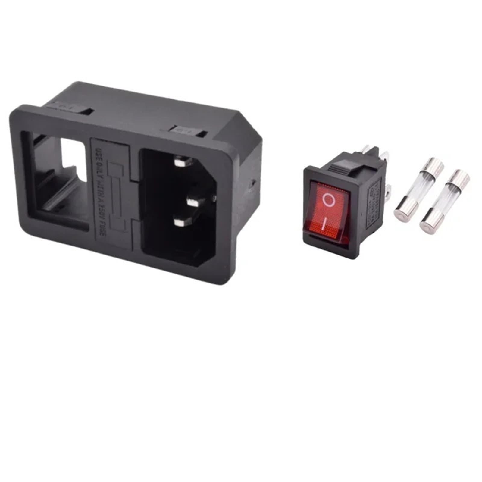 5 piezas 10A250VAC 3 pines AC-01 conector de entrada de CA enchufe de alimentación con interruptor basculante de lámpara C14 toma de alimentación tres en uno(AC-01 Iron Pins,20PCS)