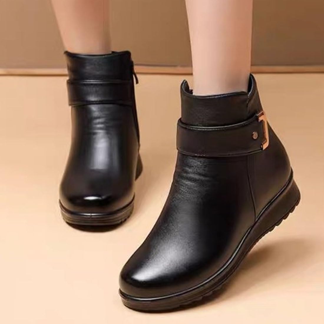 Botas ortopédicas de lana de piel auténtica con hebilla de metal para mujer