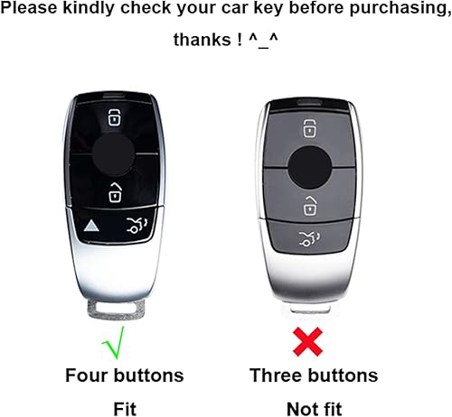 Miniatura 3 de Compatible con Mercedes Benz 2017-2022 Clase A Clase C Clase G Clase E Clase S Clase S 4 botones Smart Key Metal Key Fob Funda, Negro -