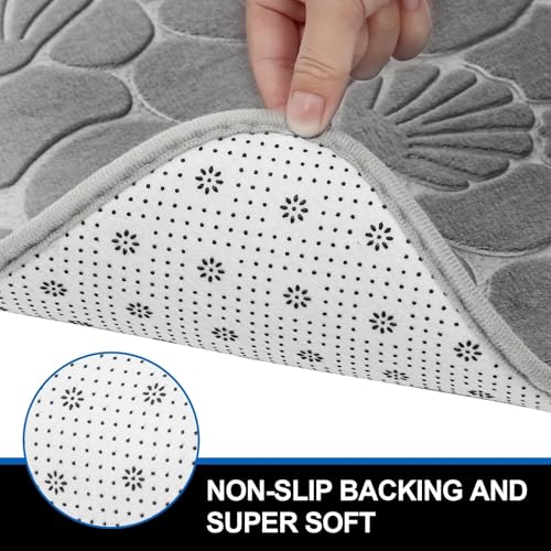 Tapis de bain absorbant flanelle grise 50x80 motif galets relief tapis de douche lavable - 6