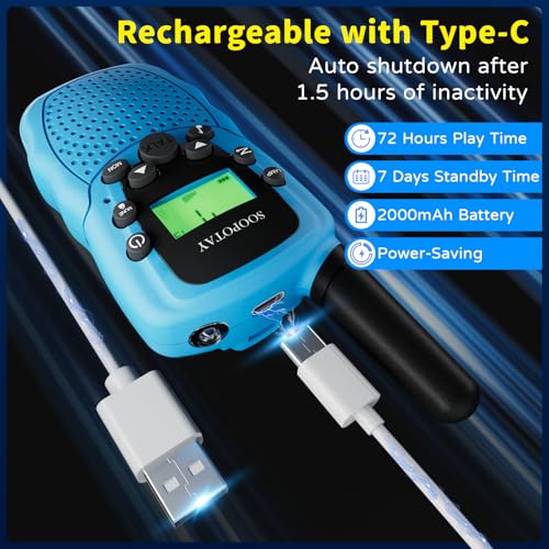 Rechargeable Walkie Talkies for Kids 3 Pack, Walkie Talkie Toys for Girls Boys, Outdoor Toys/Outside Games for Kids Age 4-8-12, Birthday Gifts for 4 5 6 7 8 9 10 Year Old Kids Girl Boys by Soopotay - Image 6