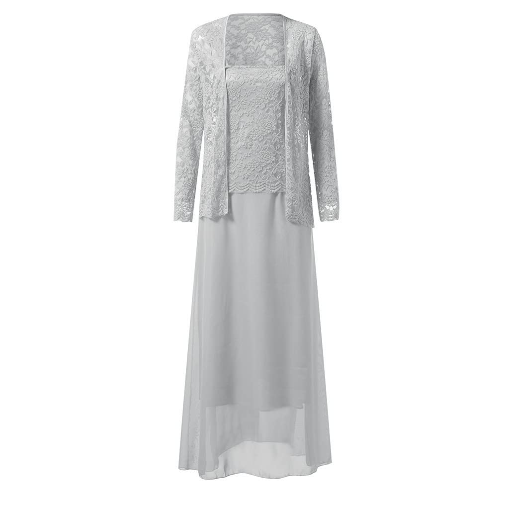 Vestidos de verano 2026 para mujer, talla grande, con encaje hueco, dobladillo suelto, casual, mangas con costuras de gasa, conjunto de dos piezas, vestido de invitada de boda, vestido de fiesta