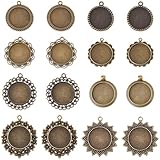 SUNYYCLUE - 1 caja de 16 colgantes de bisel de bronce en blanco, bandejas antiguas de 25 mm, base redonda, marco de bisel, dijes de camafeo de metal para manualidades, fotos, ramo de boda, graduación