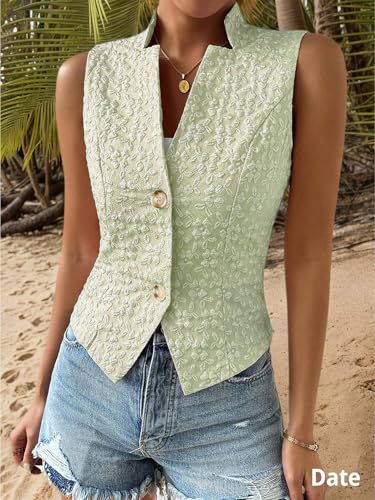 Image of Mina Self Women's 2026 Summer Lightweight Knit Vest Top - Breathable Stretchy Floral Trendy Casual Work Office Slim Waistcoat