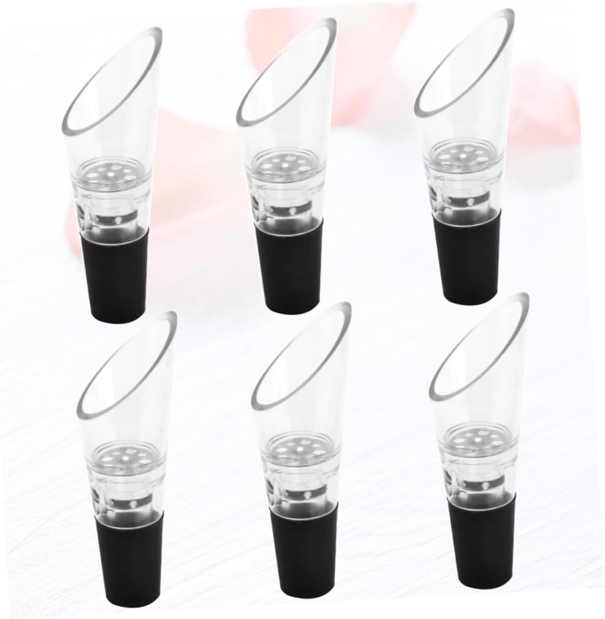 Dripless Wine Bottle Pour Spouts 6 Pack Plastic Black Stopper