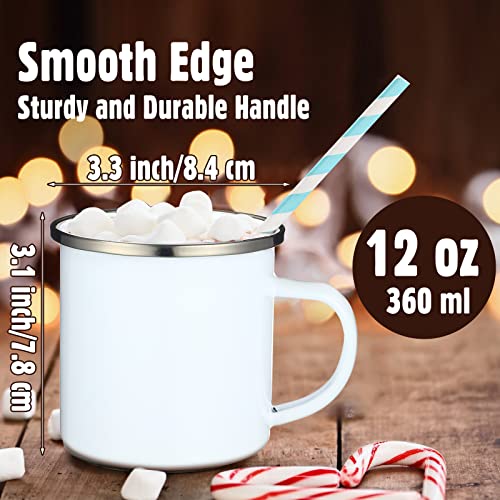 Mimorou 12 Pack Sublimation White Blanks Enamel Coffee Mug Set, 12 oz Camping Outdoor Tea Camp Drinking Cups Travel Metal Skinny Mug with Silver Rim for Party Gifts Picnic Office Home Use by Mimorou - Image 2