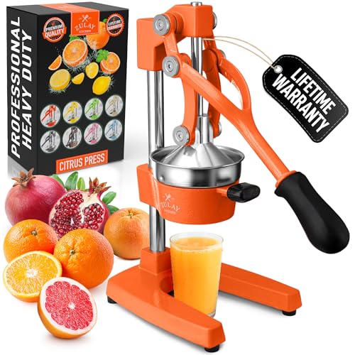 Zulay Kitchen Cast Iron Juicer - Easy-to-Clean Heavy-Duty Manual Juicer, Professional Citrus Juicer - Stainless Steel Lemon Squeezer - Manual Citrus Press & Orange Squeezer - Orange Juicer (Orange)
