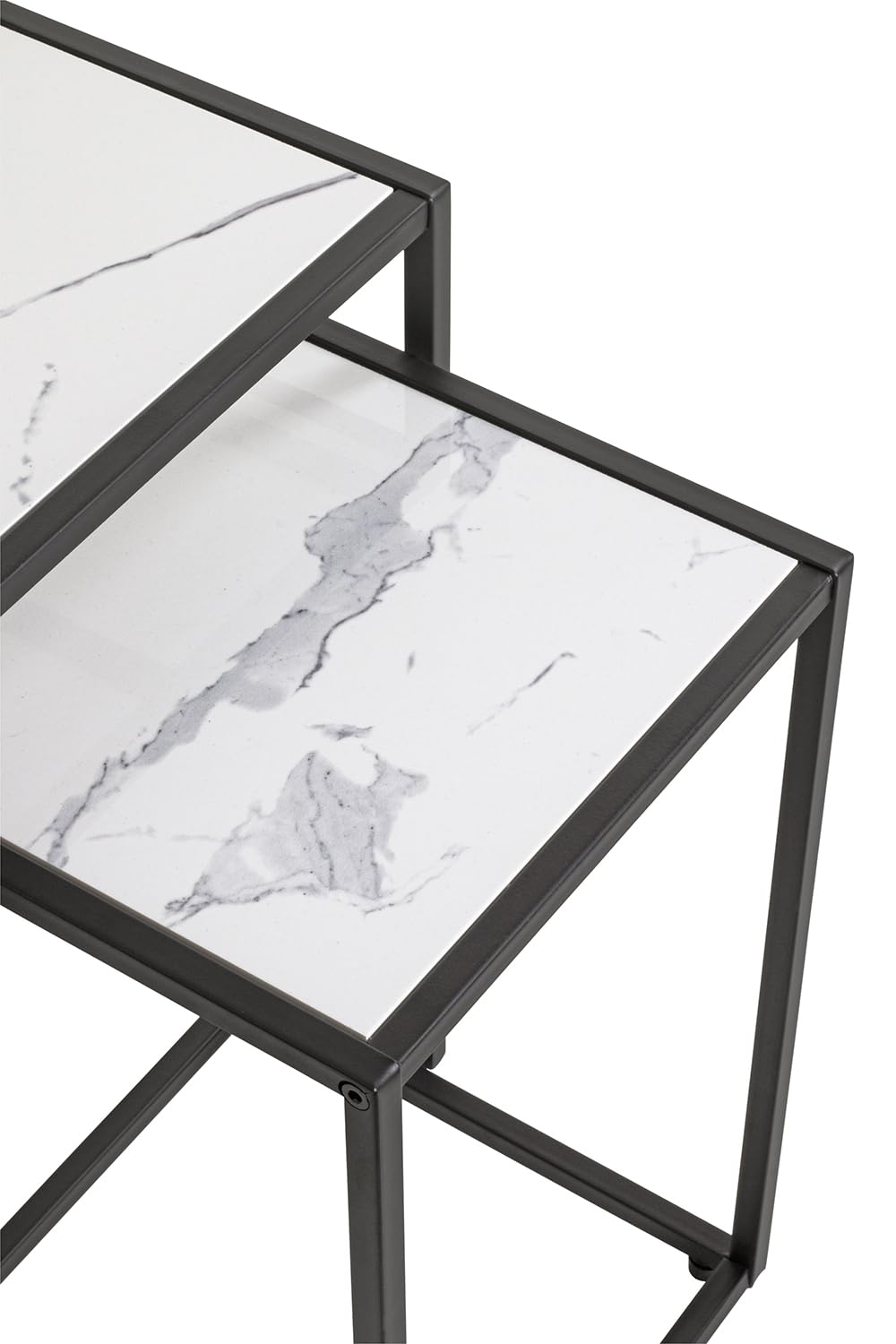 HAKU Set di 2 tavolini nero bianco finto marmo metallo tavolino da salotto - Dimensioni: L 28/33 x A 43/50 x P 28/33 cm Stile: Art Déco