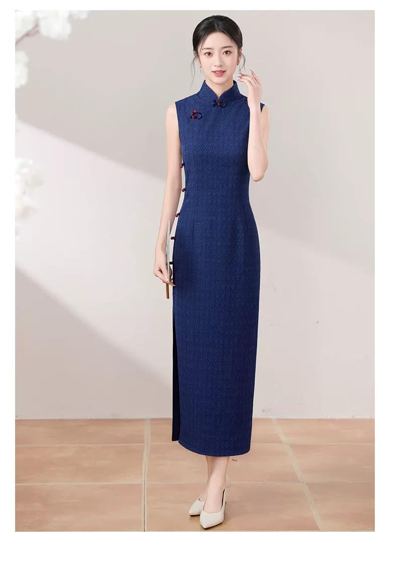 purpleq Abito Cheongsam Cinese Tradizionale Vintage Jacquard Slim Fit Senza Maniche Collo Mandarin Elegante Qipao per Feste