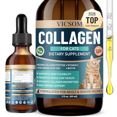 Liquid Collagen for Cats, Cat Collagen Drops with Bovine Collagens, Biotin & Vitamin C, Mobility & Flexibility, Itch Relief, Skin, Coat & Immunity Support, Cat Joint Supplement for Cats