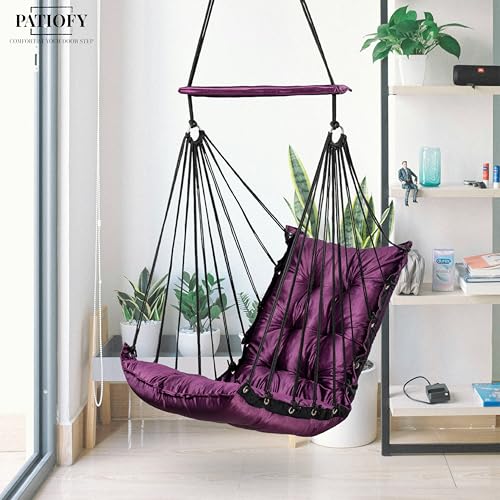 Image of Patiofy Jhula for Balcony /Swing for Balcony for Adult /Jhoola for Home /Wooden Swing Indoor /Hammock /Suitable for Indoor & Outdoor / 120Kgs Weight Bearing Capacity (Purple)