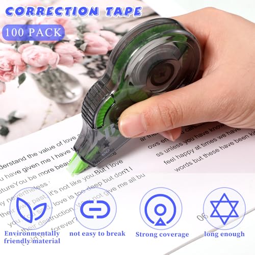 Image of Yexiya 100 Pcs Correction Tapes Original Correction Wide Eraser Applicator Easy to Use Applicator Translucent Tapes Shows for Office Note Journal Scrapbooking, 0.2 Inch x 39.4 Feet