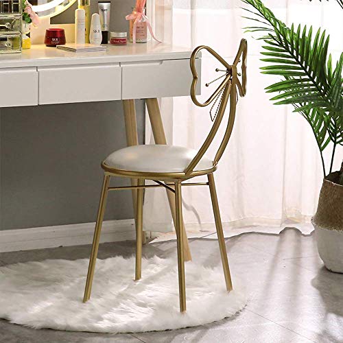 JOYBASE Bow Shaped Vanity Chair, Iron Make Up Leisure Chair, Bedroom Princess Chair, Girls Ladies Creative Makeup Stool with Back Butterfly Bow Tie (White & Yellow Bronze)