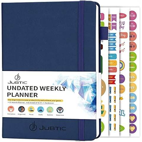 JUBTIC Planner for 2025, Undated Planner Weekly and Monthly Appointment Book for Time Management Productivity Planners with Stickers (Dark Blue) Cover