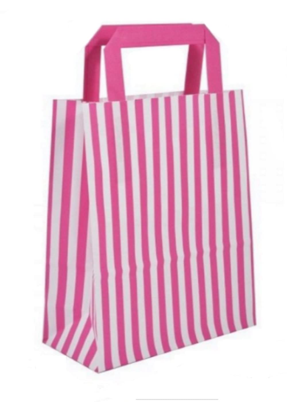 15 Candy Stripe Flat Handle Bags - Birthday Party Paper Gift Bag - Select Your Colour 22x18x8CM (Pink)