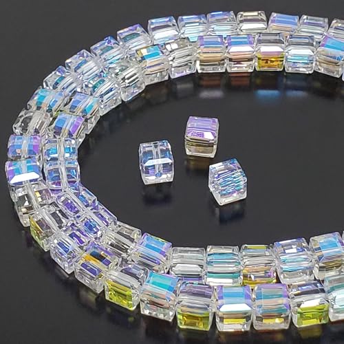 Chengmu 6mm Cube Crystal Blue Glass Beads for Jewelry Making 270pcs Faceted Square Crytal Spacer Beads for Bracelet Necklace Earring