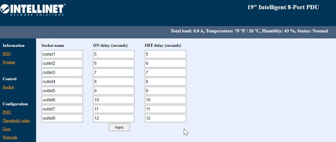 Intellinet 19 inch Intelligent 8-Port PDU – Power Distribution Unit, Rackmountable, Monitors Power Temperature Humidity, Digital Display – 3 Yr Mfg Warranty – 163682