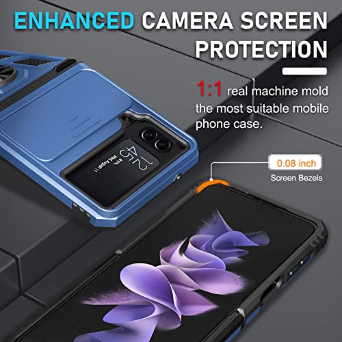 Janmitta CASE-SAM FLIP 4 JSTC BLUE Samsung Galaxy Z Flip 4 Case Built In Slide Camera Lens Cover+Hinge Protection+Finger Ring Stable Kickstand, Heavy Duty Shockproof Full Body Protective Phone Cover,2022 Blue thumb #5