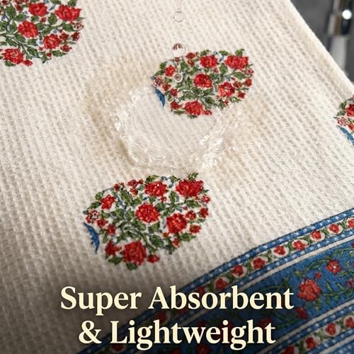 Image of Mafatlal Madhuban Soft & Absorbent Cotton Bath Towel (147x76 cm) | 250 GSM | Lightweight, Quick Dry, Floral Design | Ultramarine