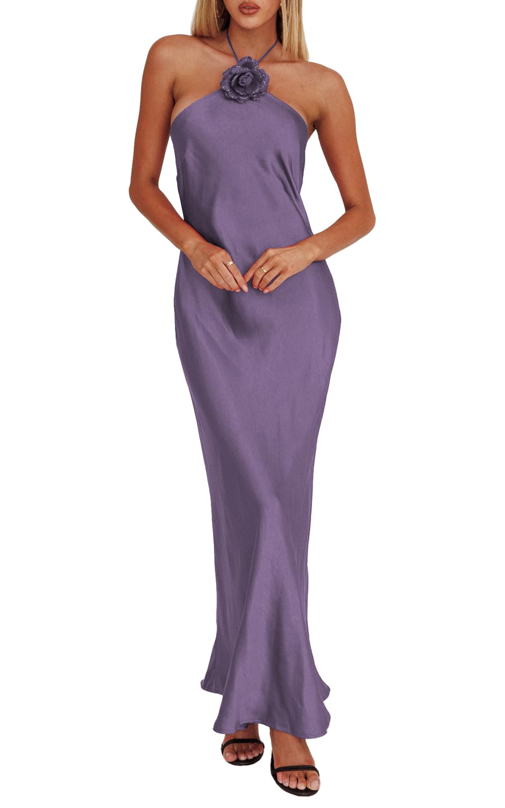 Summer Satin Halter Backless Maxi Dresses For Women 2025 Silk Sleeveless Formal Wedding Guest Long Dress