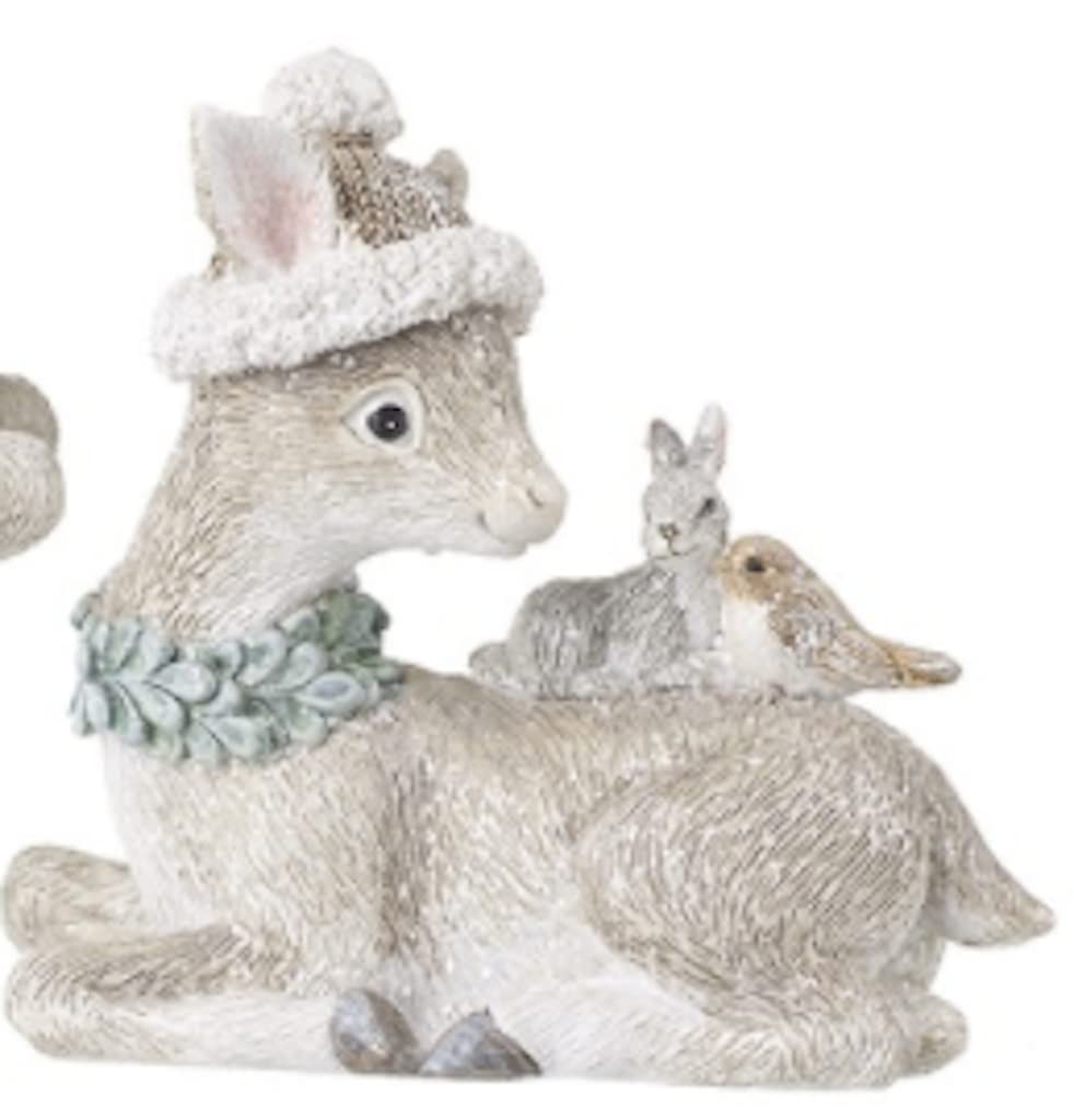 Mask & Co Sitting Baby Deer Fawn Robin and Rabbit Woodland Animals Figurine Ornament 10cm x 10cm (712A), Natural