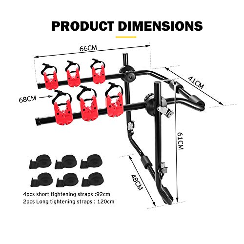 FIERYRED Trunk Mounted Bike Rack for Most Car SUV (Sedans/Hatchbacks/Minivans) 3-Bike Trunk Mount Bicycle Carrier Rack.