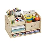 ECR4Kids Birch Tabletop Supplies Storage Center, Teacher Supply Caddy with Handles, School Learning Materials, Durable Wood Classroom Desktop Organizer - Natural