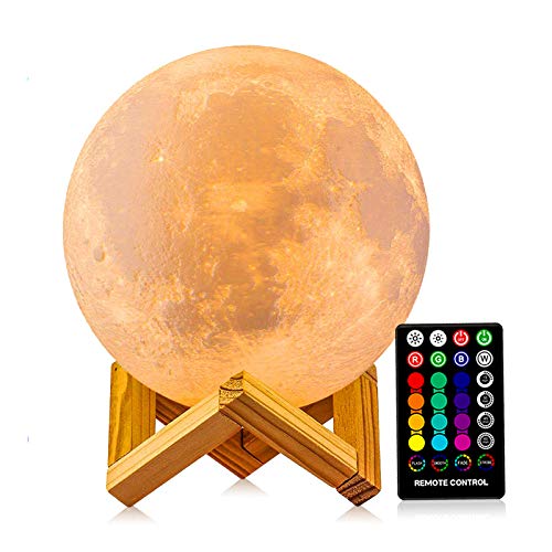 Moon Lamp 3D Printing 16 Colors Moon Light with Stand & Remote &Touch Control and USB Rechargeable, Best Birthday Thanksgiving Christmas Gifts for Baby Kids Lover (6 inch)